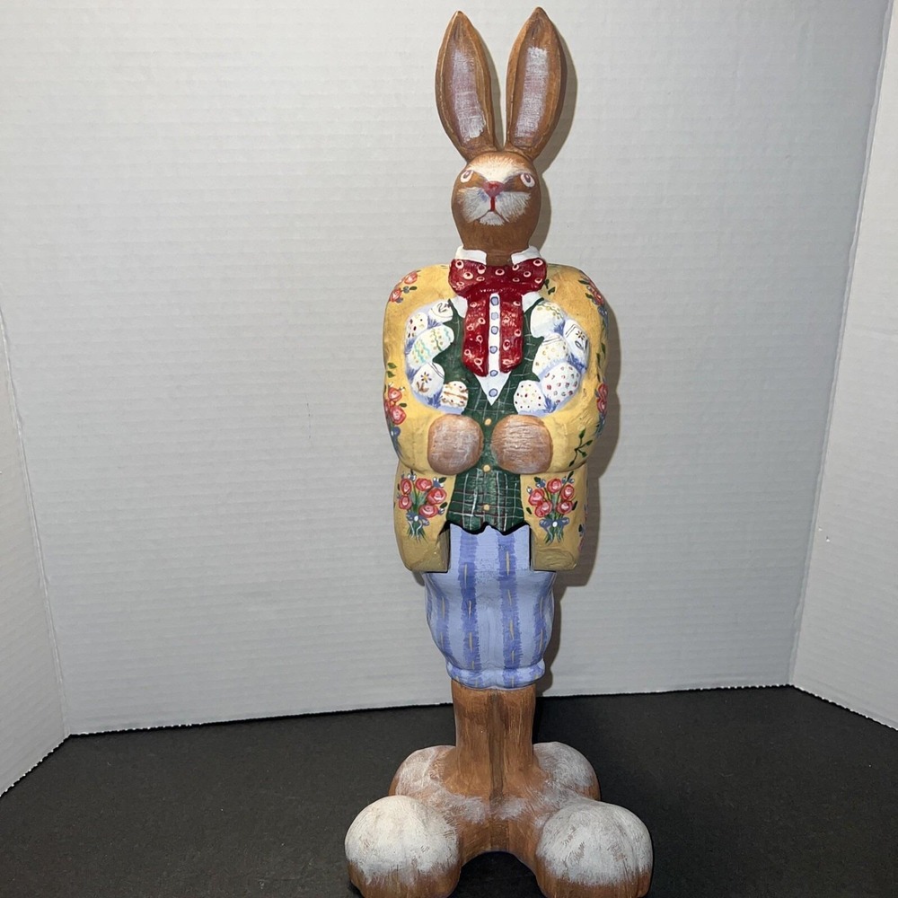 Vintage Style Handpainted Easter Bunny Figurine Floral Tailcoat 2-Piece Decor - Picture 2 of 9